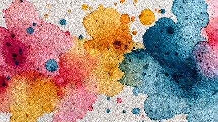 A dynamic and visually striking abstract composition featuring bold vibrant watercolor paint splashes fluid shapes and textural elements