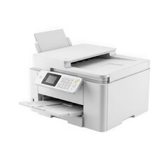 Modern white multifunction office printer with scanner and copier isolated on transparent background