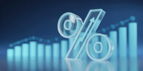 The Interest Rate - A 3D glowing percentage sign with an upward arrow, symbolizing an increase in interest rates, financial growth, and market trends