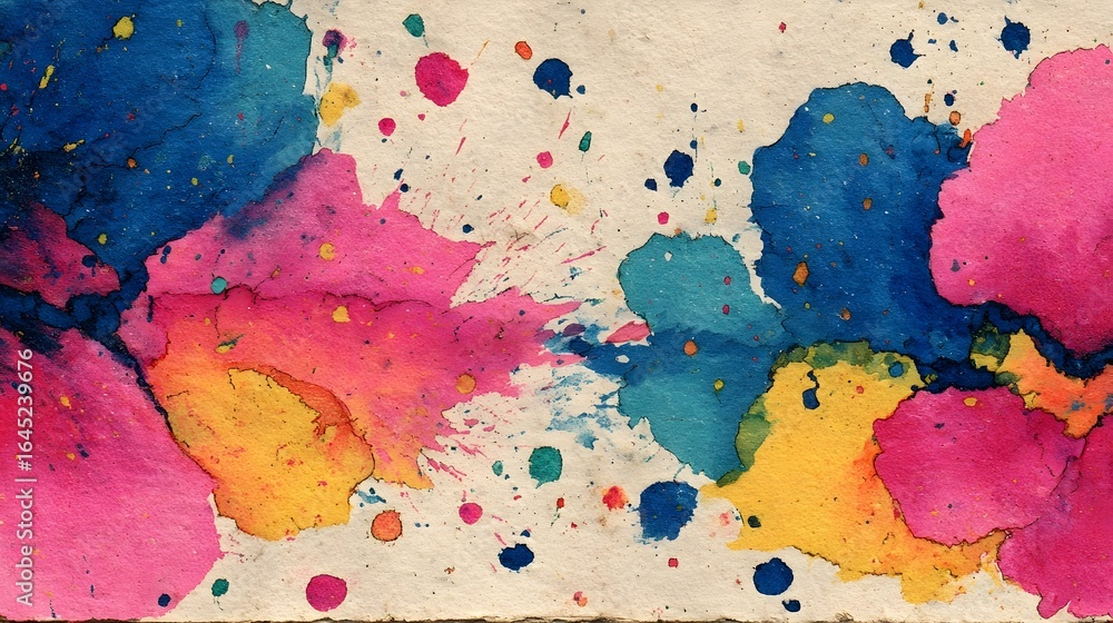 Poster a dynamic expressive abstract painting featuring a colorful fluid composition with overlapping splas