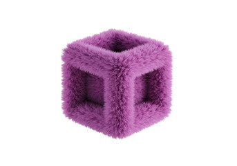 Purple furry cube isolated on transparent background