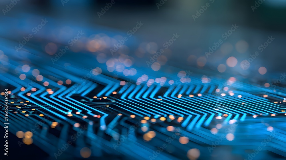 Poster close-up view of intricate circuit board pathways.
