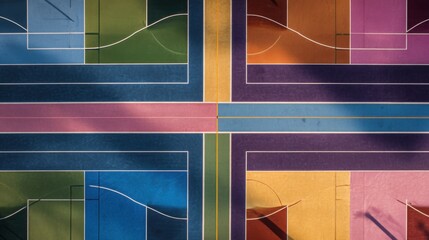 Colorful abstract geometric pattern of urban basketball court for design and inspiration