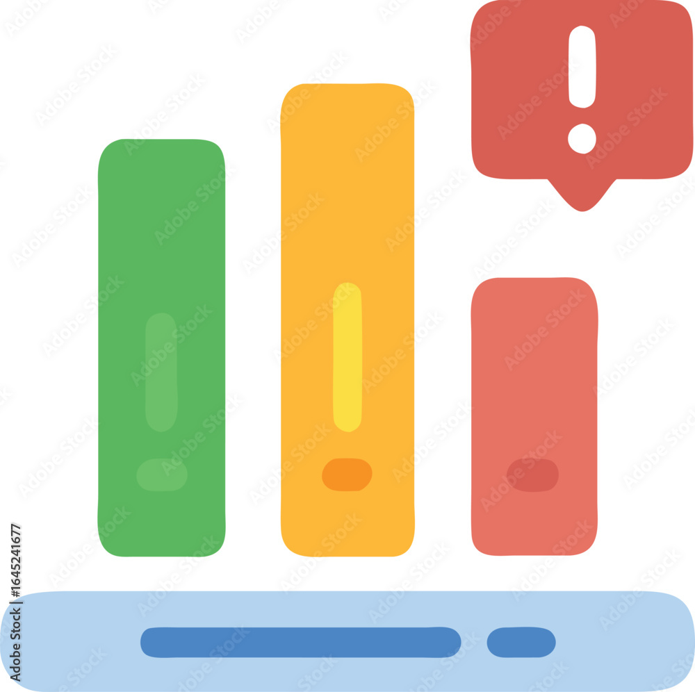 Aufkleber bar chart with exclamation mark speech bubble and progress bar graph data