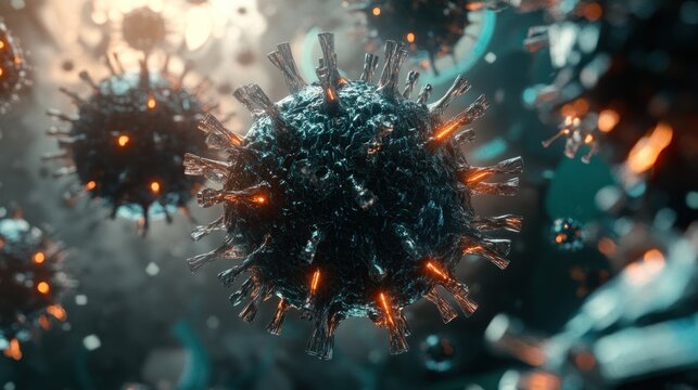 Microscopic virus cluster, close-up