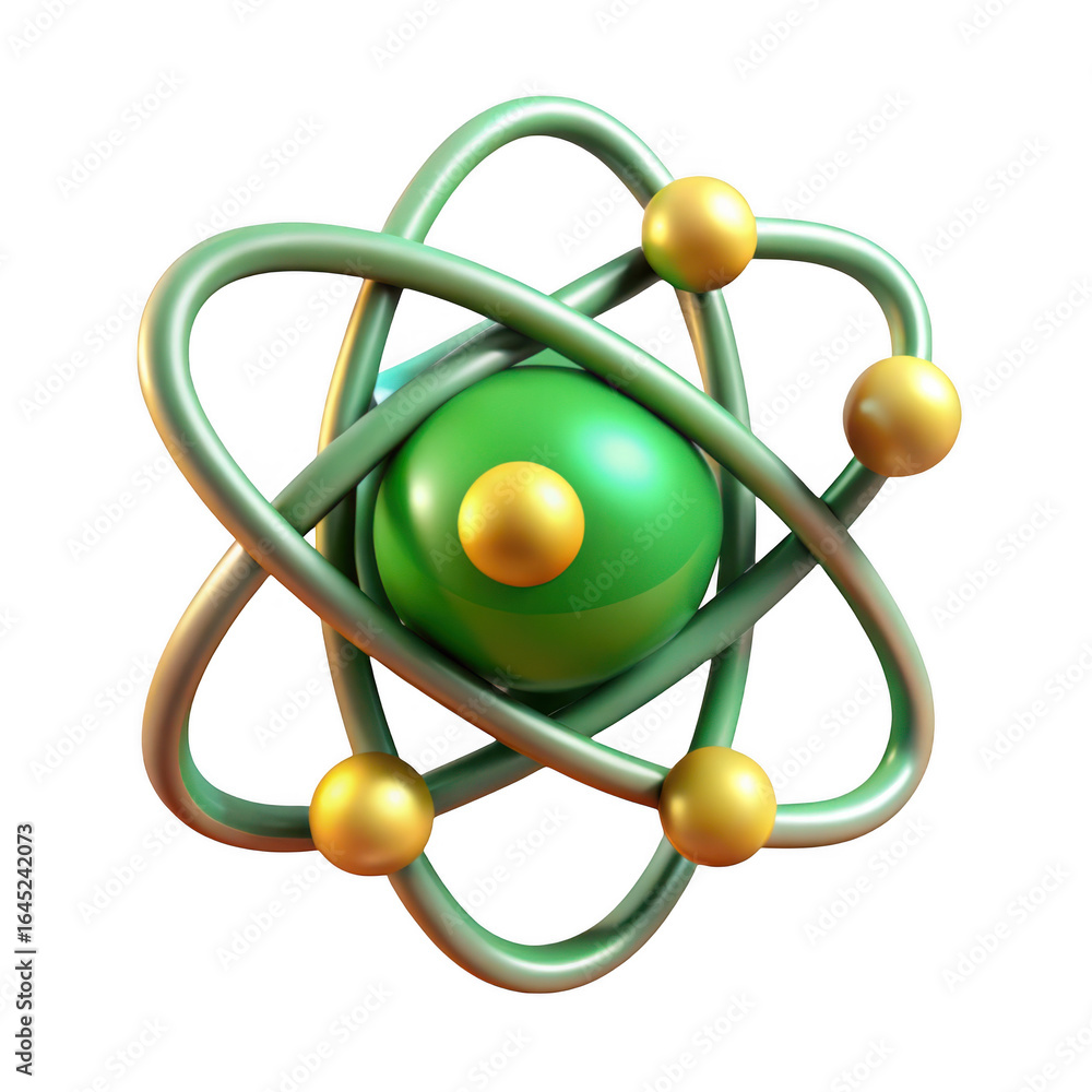 Poster 3d atomic structure with orbiting electrons isolated on transparent background