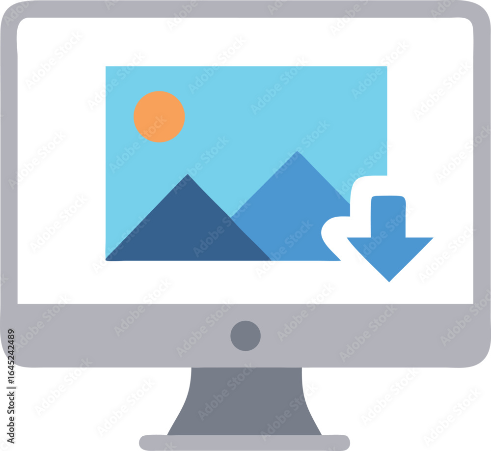 Poster computer monitor displaying image download icon screen
