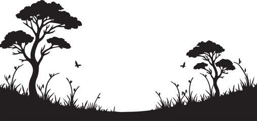 illustration of a tree silhouette, Windy weather trees silhouette with nature white back ground 