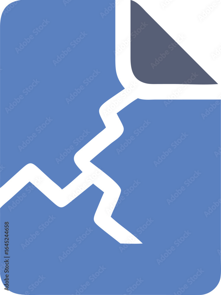 Aufkleber icon of cracked document symbolizing data corruption or error broken file damaged