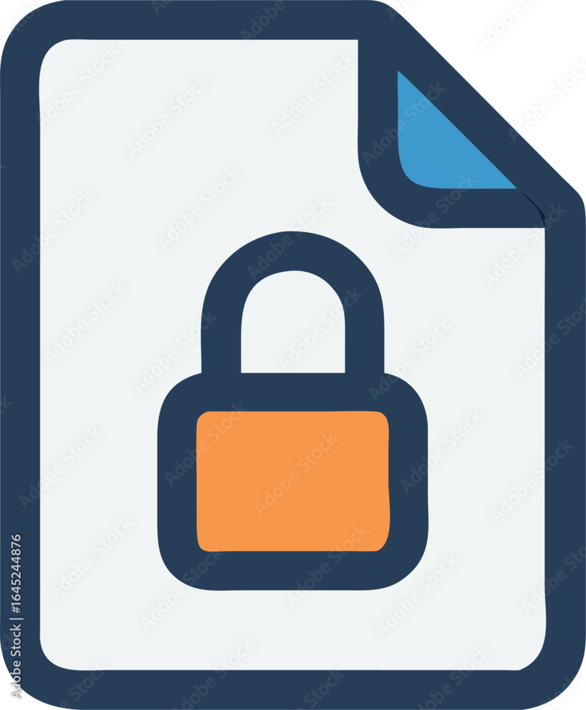 Poster locked document icon with padlock symbol and folded corner file security