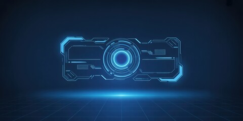 Futuristic Digital Interface - A glowing abstract digital interface with a central circle and geometric lines on a dark blue background, for technology and data