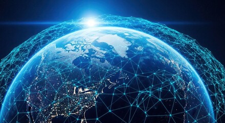 Global network connection and digital data flow around planet earth