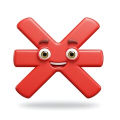 3D cartoon red X mark with smiling face