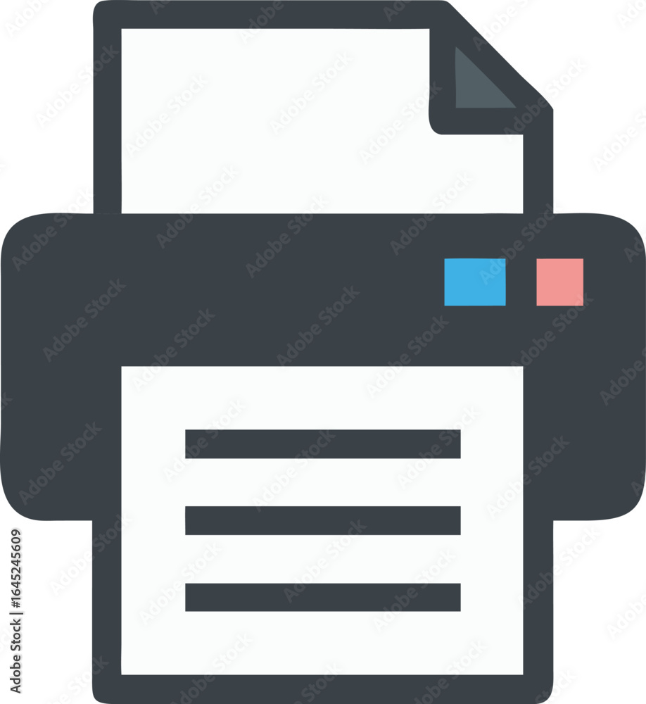 Poster printer icon with paper and indicator lights printing document