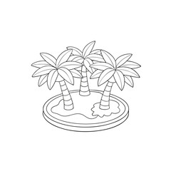 Vector art of three palm trees on a small tropical island in the ocean