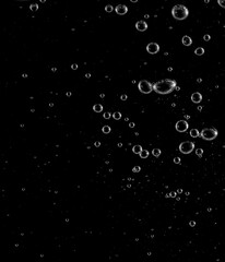 Underwater bubbles, Underwater oxygen design concept, Small water drops underwater, On black...