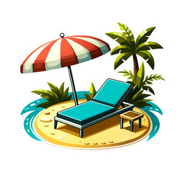 Tropical Beach Chair with Umbrella Illustration