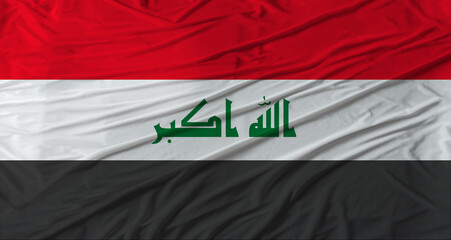 Close up of Iraq flag waving. Flag of Iraq with cloth texture