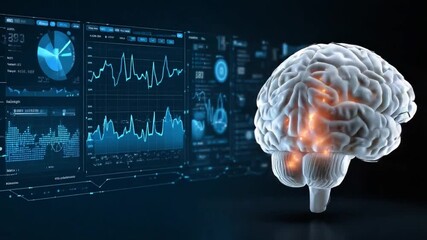 Digital Brain Analysis: A captivating image showcasing a three-dimensional human brain model next to an advanced digital interface, suggesting the depths of cognitive analysis and innovation. - Powered by Adobe