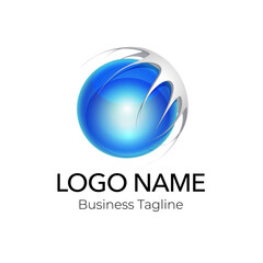 Logo 3D Blue Round Business Vector Design Template