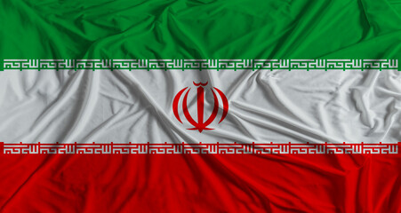 Iranian flag with fabric texture background. National flag of Iran with cloth texture