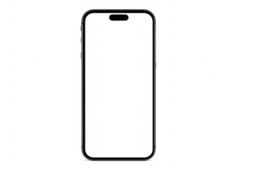 Modern smartphone with blank white screen on transparent background