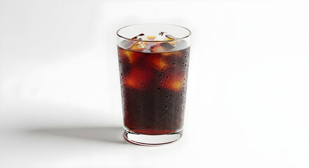 Refreshing iced coffee in glass with condensation, beverage concept