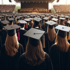 Obraz premium Group of graduates wearing academic gowns and mortarboards at graduation ceremony