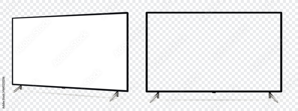 Aufkleber smart tv mockup. front and side view with white empty screen on transparent background.