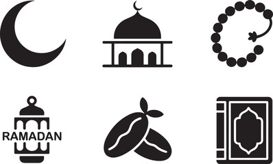 Islamic Religious and Cultural Icons Set Crescent Moon Mosque Beads Ramadan Symbol Design