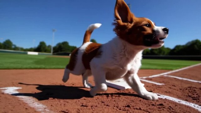 Kooikerhondje Races from Third Base to Home &ndash; 4K Fun Dog Clip