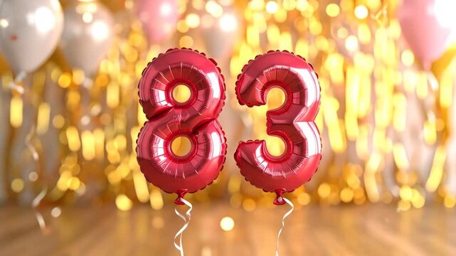 Festive balloons displaying the number 83