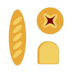 A vector illustration set of various bread types, including a baguette, a round bun, and a slice of sandwich bread. The design is simple, clean, and modern, perfect for bakery logos, menus, food blogs