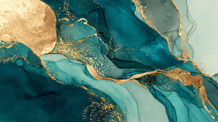 Naklejka premium Blue and Gold Abstract Ink Art