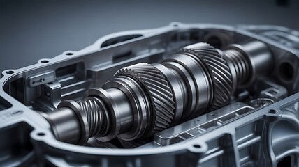 Automotive Transmission Gearbox Internal Components showcasing Mechanical Engineering Precision and Complex Design in Metallic Gray Tones