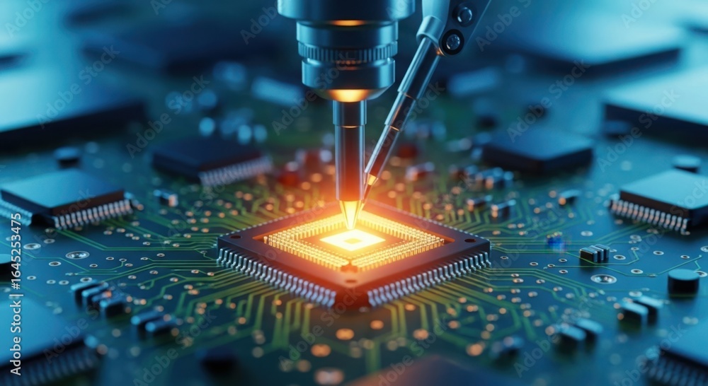 Aufkleber advanced microchip manufacturing process with robotic arm