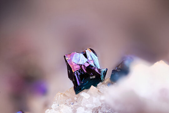 Iridescent chalcopyrite. Specimen from Calcite quarry, Holzen, Germany. Micro photography extreme close-up. microscope mineral crystal photography for Scientific use. 