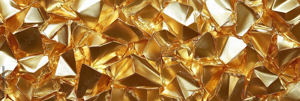 Poster luminous golden faceted pattern with sharp edges, geometric elements for dynamic decorative backdrop