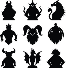 Silhouette Fantasy Monster Icons: Vector Set of Mythical Creatures, Dragons, & Demons for Design
