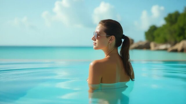 A woman enjoying her time off with a book and sunglasses near the water's edge