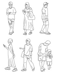 自然な人物イラスト　線画　シンプル　街