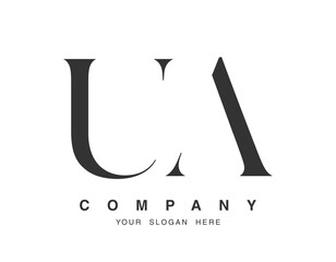 UA logo design. Initial letter u and a serif font style. Creative classic company name typography. Trendy logotype or identity.