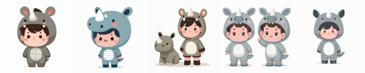 vector of a child in a rhino costume