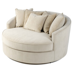 Obraz premium Round sofa with circular cushions isolated on a white background.
