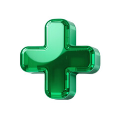 Obraz premium Shiny 3D green plus symbol isolated on white background, representing positivity, health, growth, and increase for medical, business, and educational mathematical designs