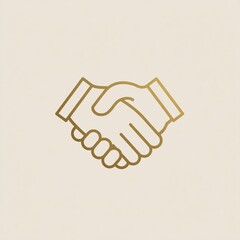 Obraz premium Elegant handshake icon in minimalist line art style, designed with a single continuous stroke on a neutral cream background for high-end business branding, corporate partnerships and social networks.