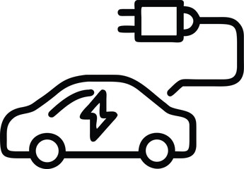 Thin line ev charging point and car icon silhouette isolated on white background