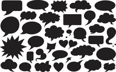 Hand-Drawn Speech Bubbles Collection – Thought and Talk Bubbles with Grunge Texture on Transparent Background