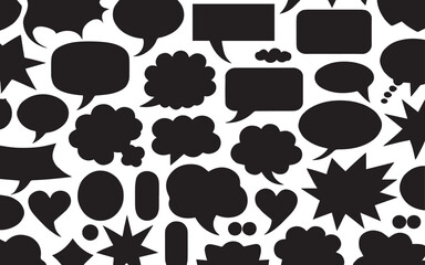 Hand-Drawn Speech Bubbles Collection – Thought and Talk Bubbles with Grunge Texture on Transparent Background