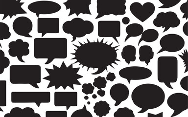 Hand drawn speech bubbles collection. hand drawn figures silhouettes of speech bubbles, thought bubbles drawn with black curved lines. grunge texture Illustration on transparent background